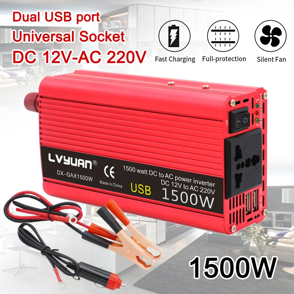 

1500W Power Inverter DC 12V to 220V AC Car Power Converter for Camping Outdoor Power Supply Car Adapter For Christmas Lights