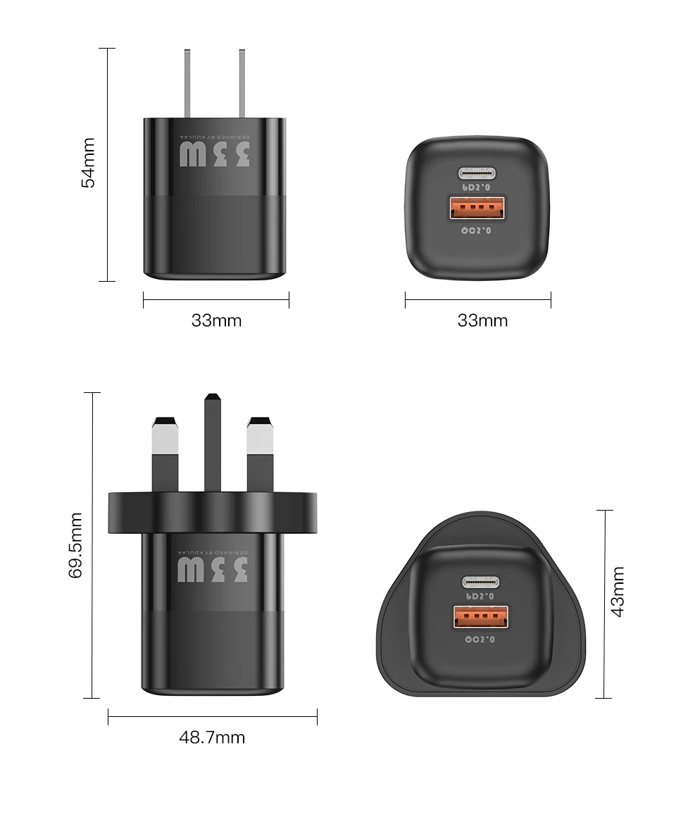 KUULAA 33W GaN Charger USB C Type C PD Portable Charger Fast Charging For iPhone13 12 11 Max Pro XS 8 Plus iPad Air 4 iPad Mini 65w charger usb c