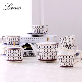 

A 11 PCS/Set European Court Retro Blue Coffee with Bone Porcelain Afternoon Tea Sets Household Ceramic Coffee Cups and Saucers