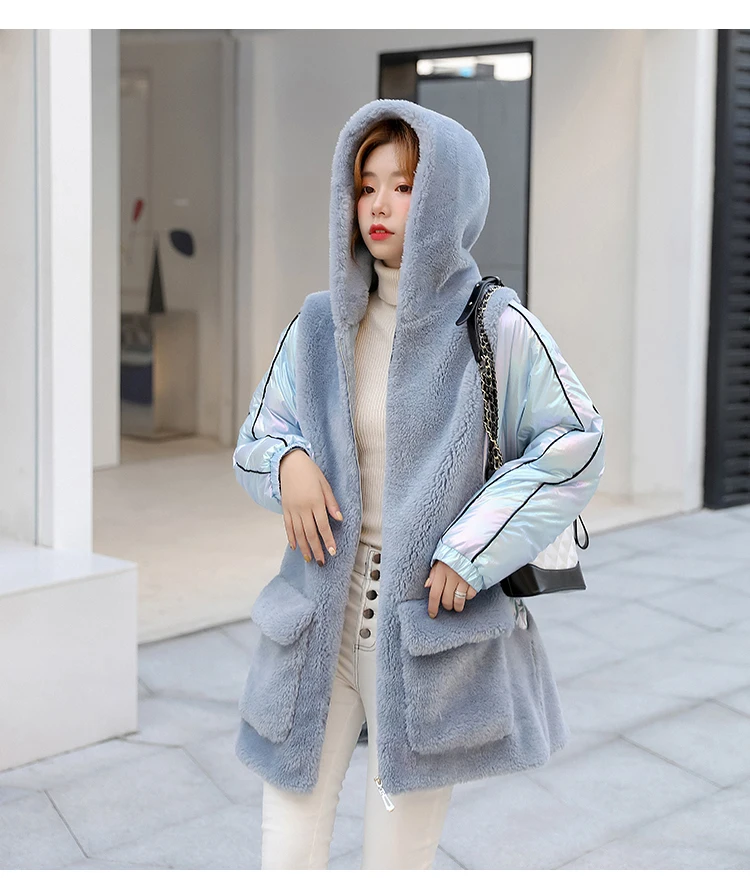 Зимний пуховик, корейский стиль, меховое пальто на овчине, плотное Свободное пальто из овечьей шерсти