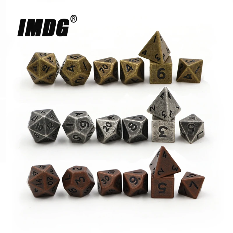 DyNamic Set of 3 Solid Metal Dice D20 Polyhedral Dice Light Copper Chrome Silver Gold D/&D