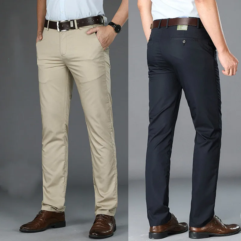 

Quality Men's Casual Pants Spring Summer Straight Loose Trouser Business Stretch Ice Silk Long Pants Puls Size Anti-wrinkle