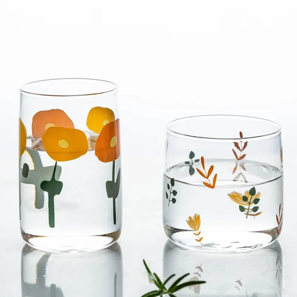 Retro Chic Aesthetic Flower Daisy Glass Cup - Korean style