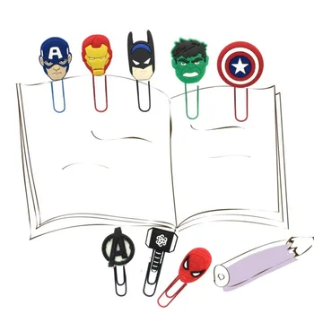 

25pcs/lot Avenger Bookmarks Superheroes Paper Clips for Student Teacher Action Figure Hulk Iron Man Page Holder Kids Gift