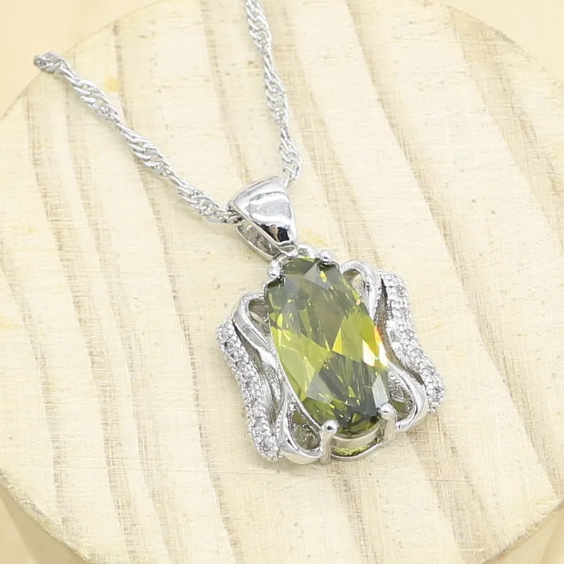 Olive Green Rainbow Zircon Silver Color Necklace Pendant for Women 5 Colors Jewelry | Украшения и аксессуары