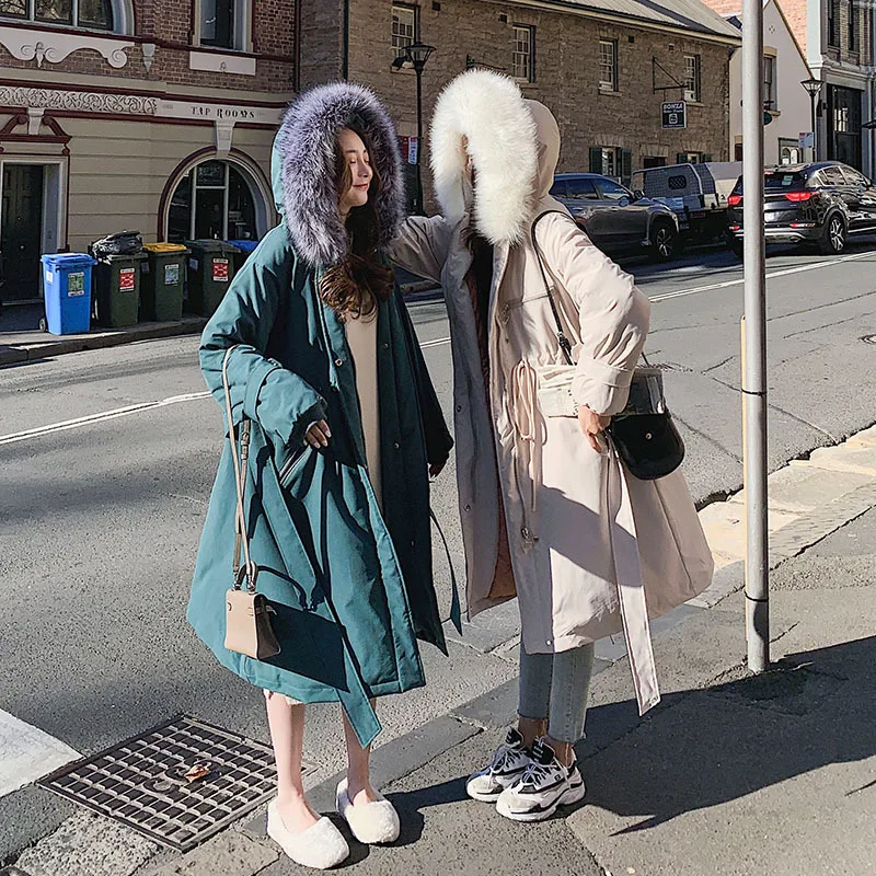 

Photo Shoot 2019 Winter New Style Korean-style Loose-Fit Hooded Large Fur Collar Workwear Long over-the-Knee Cotton Overcoat Wom