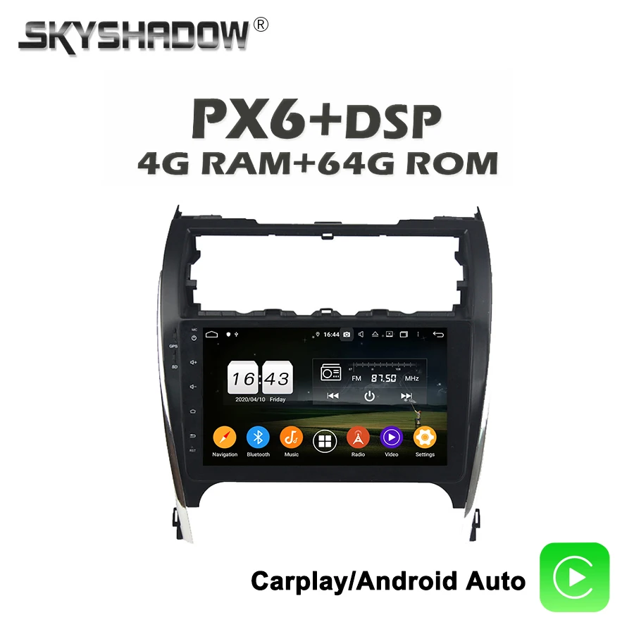 Carplay PX6 автомобильный dvd плеер DSP Android 10 4G + 64G Wifi Bluetooth 5 0 радио GPS для Toyota CAMRY 2012 2016 2017