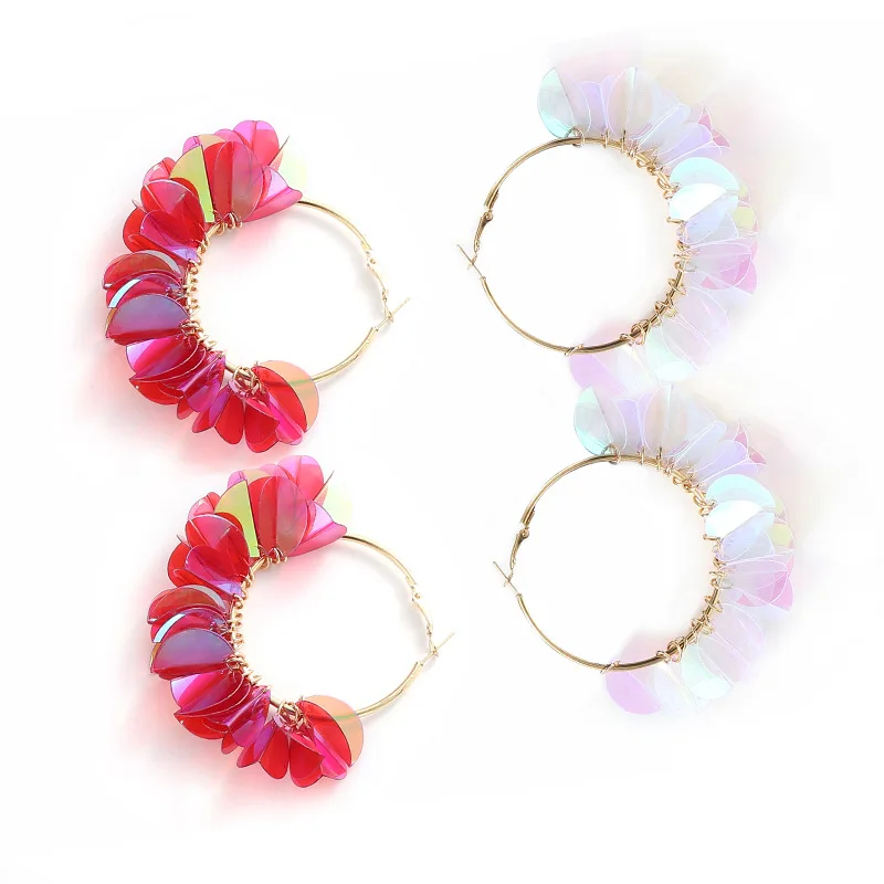 

Korean Crystal Sequin Earrings for Women Circle Round Dangle Earrings Personality Fashion Jewelry Female Factory Direct Sales