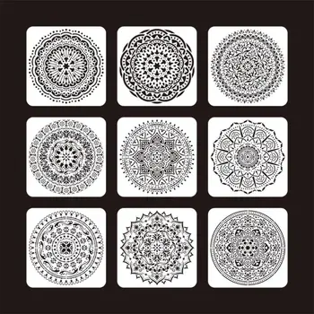 

9pcs/set Mandala Stencil Drawing Template for Tile Floor Painting Board DIY Album Decor