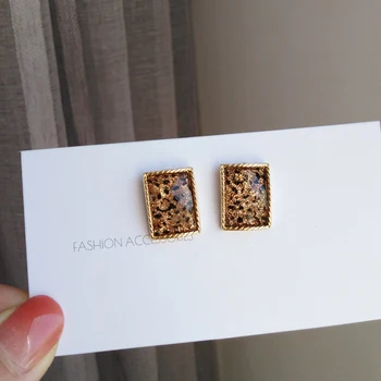 

S925 needle Leopard Print Texture Resin Earrings Golden Plating Brown Square Stud Earrings Fashion Women Accessories Jewelry