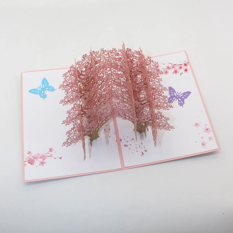  3D Handmade Butterfly Pink Sakura Forest Paper Invitation Greeting Card Wedding Party Valentine's D - 4.00031E+12