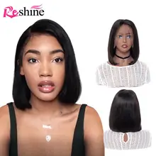 Парики из натуральных волос на кружевной основе с коротким Бобом для черных женщин, бразильские волосы Remy Bob, парик с детскими волосами, предварительно сорванные прямые волосы 13x4