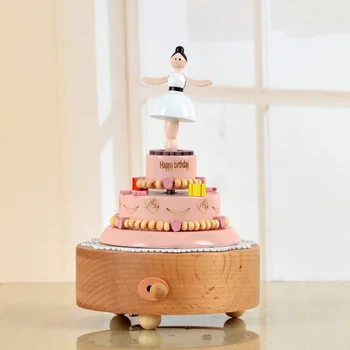 

Pink Birthday Cake Music Box Ballerina Elegant Ballet Dancer Wooden Music Box Birthday Gift for Ballerina Home Decoration Crafts