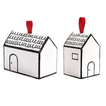 

40Pcs Hand-Painted Small House Paper Candy Box Cookies Packaging Box Nougat Baking Packaging Gift Box With Ribbon Tag Small