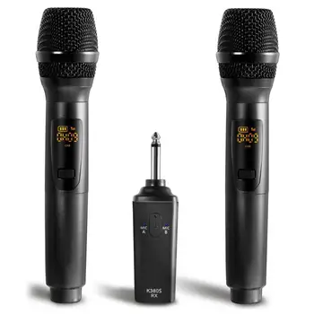 

New 2Pcs Wireless Dynamic Microphone System With Receiver For Amplifier Mixer Speaker Desktop Bus Audio