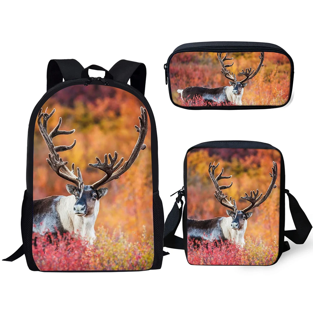 

HaoYun Fashion Kids Backpack 3PCs Set Flower Deer Pattern School Book Bags Kawaii Animal Design Students School Backpack Set