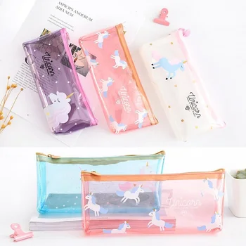 

JESJELIU Clear Jelly Pencil Case Unicorn Gel Cute Cosmetic Makeup Pouch School Supplies Stationery Gift School Cute Pencil case