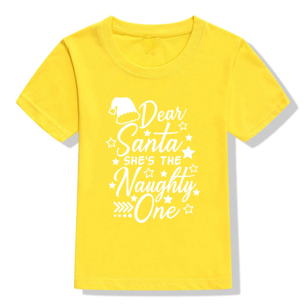 Детская Рождественская футболка с надписью «Dear Santa She Is The Naughty Ones» забавные рождественские футболки с графикой для мальчиков и девочек, детские вечерние футболки, Прямая поставка - Цвет: 52X1-KSTYE-