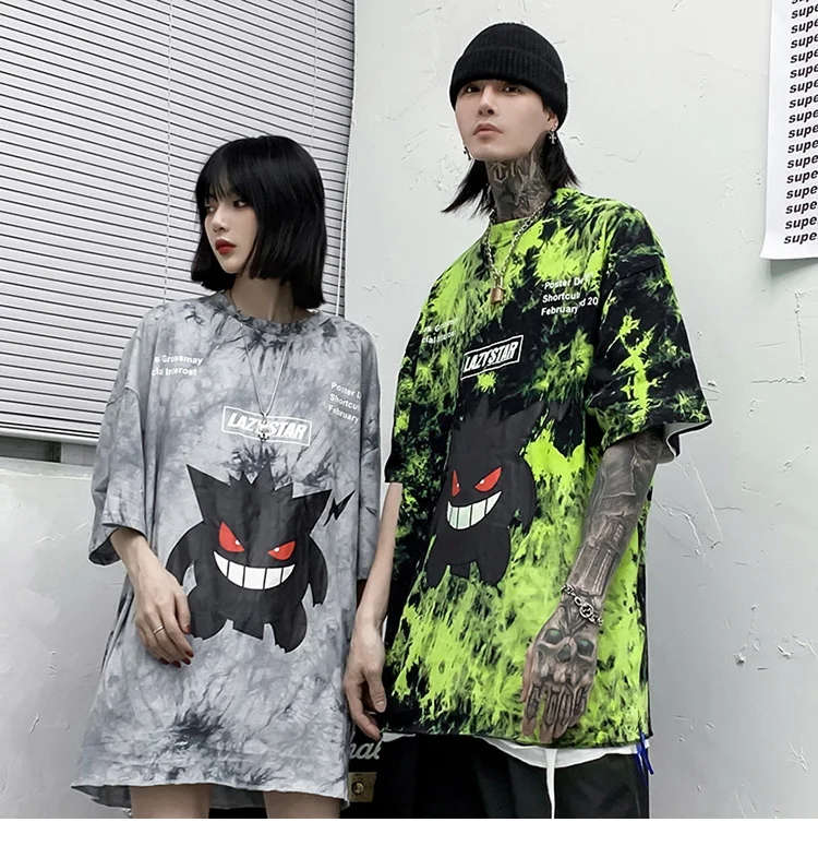 Мужская футболка в стиле хип-хоп, с принтом «Tie Dye Devil», футболка большого размера, уличная хип-хоп свободная футболка, летняя футболка с коротким рукавом, хлопковая футболка