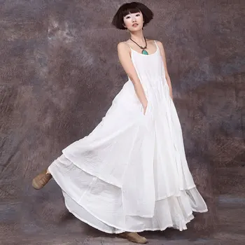 

Oversize Summer Women Vintage GradientCotton Linen Dress Sleeveless Loose Casual Maxi Dress Female Beach Retro Sundress Vestidos