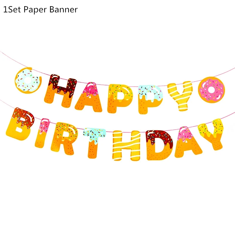 Donut Banner1 Пончик вечерние декоративные шары счастливый плакат "с днем рождения" детский душ ребенок 1-й декор для вечеринки в честь Дня Рождения пончик настенный стенд держатель - Цвет: Donut Banner1