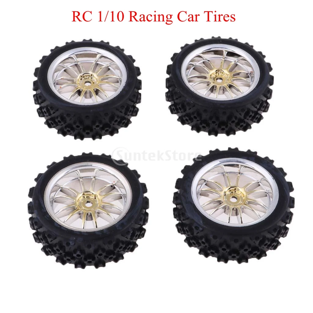 4Pc Rubber RC 1/10 Crawler Car Tires with Wheels Rims for HSP  Traxxas HPI