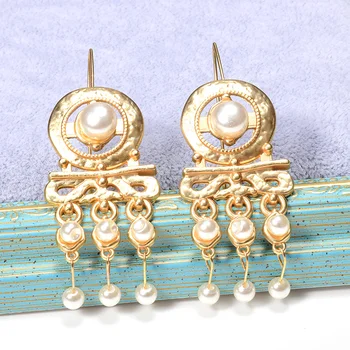 

ZA Gold Dangling Long Drop Earrings Fine Pearl Jewelry Accessories For Women Christmas Gift Wholesale