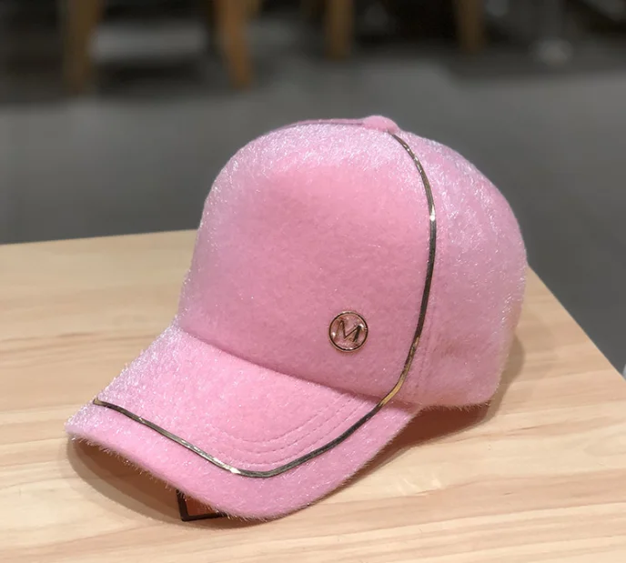 pink Новая бейсбольная кепка, Женская Корейская версия, ручная, повседневная, дикая, M стандартная, плюшевая шапка, теплая, модная кепка - Цвет: pink