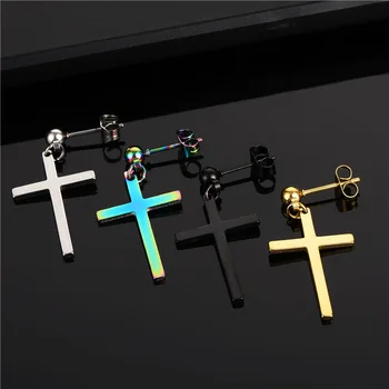 

Single Stainless Steel Cross Shelf Men's Earrings Korean-Style Hot Selling Fashion Titanium Steel Trendy Earrings Wholesale