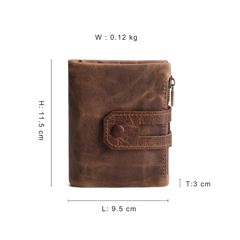 AURAY Crazy Horse Vintage Men Genuine Leather Wallet Mens Wallets Luxury Short Zipper Card Holder Wallet Male Coin Money Purse