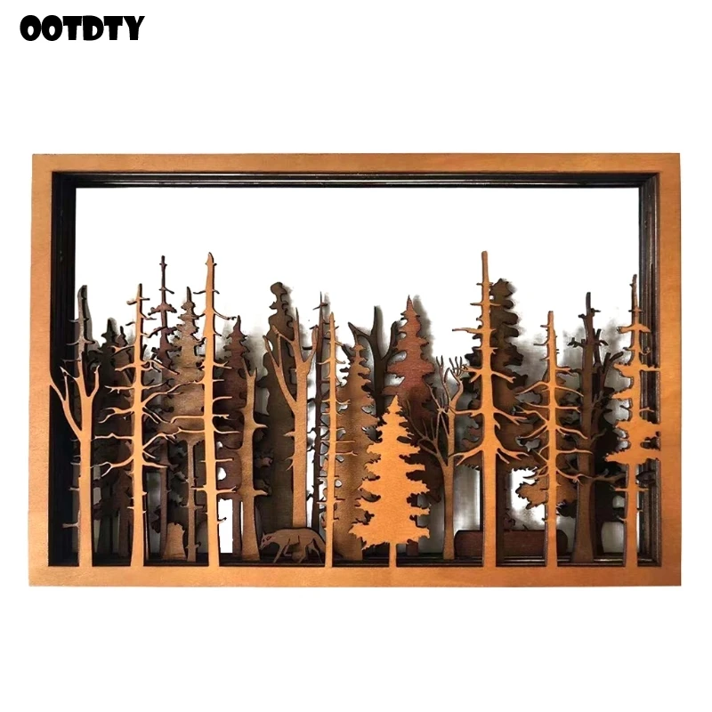 

Широкий замысловатый деревянный настенный орнамент, подвеска, таинственный подвесной знак лесной сцены, украшение, прямоугольное искусство