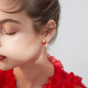 

Xinwei earrings fashion red five-pointed star earrings for women artificial zircon earrings jewelry gift