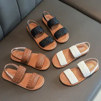

Girls Sandals Bohemian Style Children's Beach Sandals Kids Summer Rome Roman Sandals Ethnic Knit Weaven Princess Soft