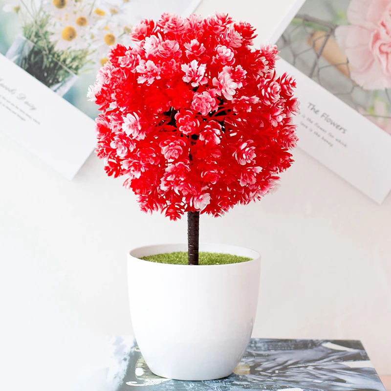 Искусственное дерево мяч растение в горшке бонсай поддельные растения горшок домашний офис стол декорации - Цвет: Red