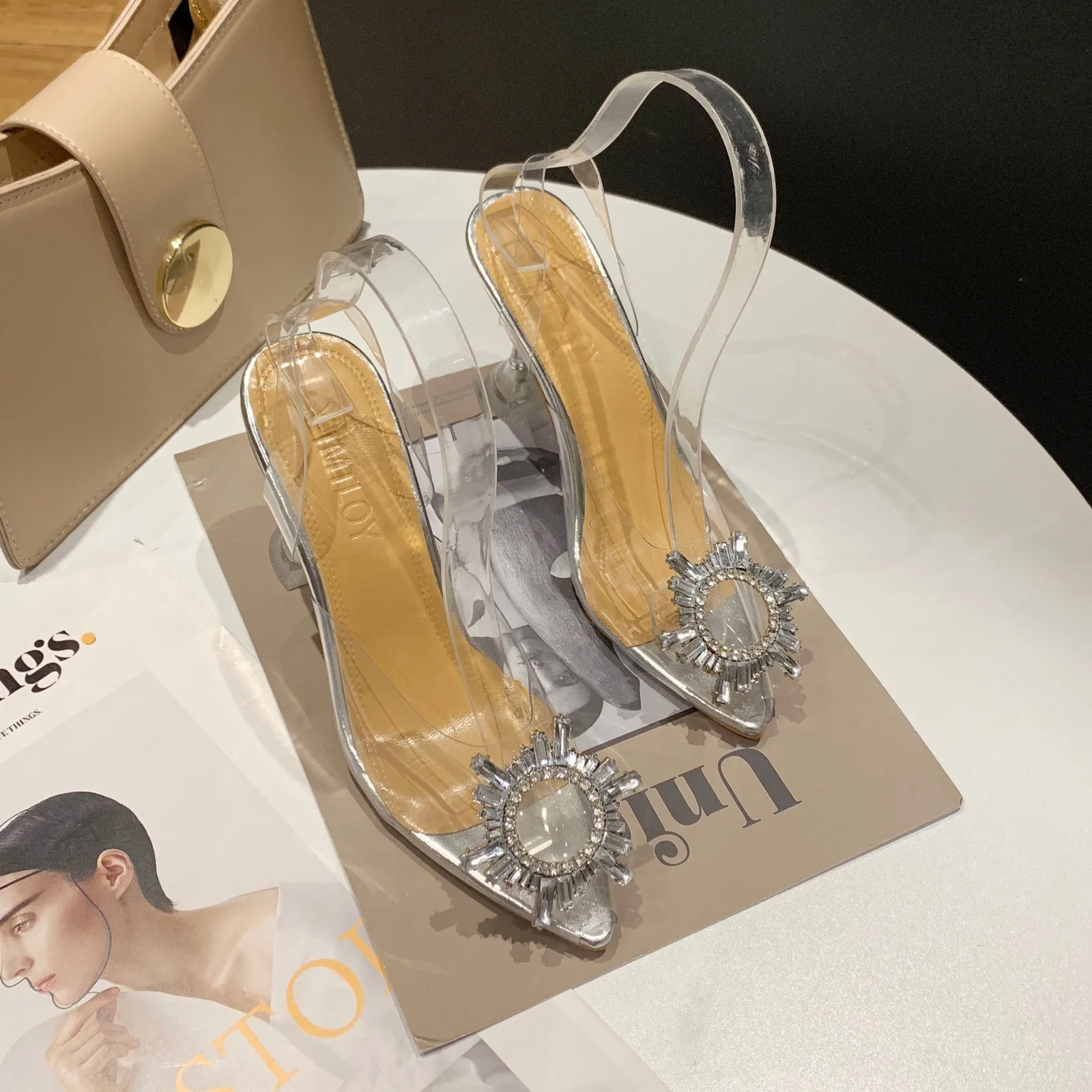 Женская обувь на высоком каблуке Dlek Slingback Повседневные прозрачные женские туфли