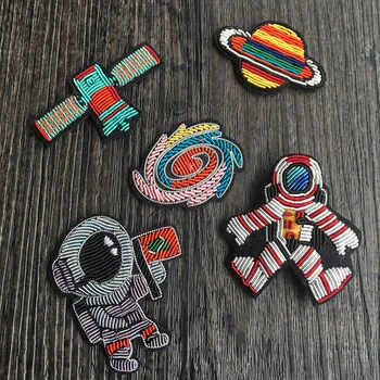 

Wandering Earth Starry Space Satellite Astronaut French Design Accessories Corsage Brooch Indian Silk Cloth Stickers