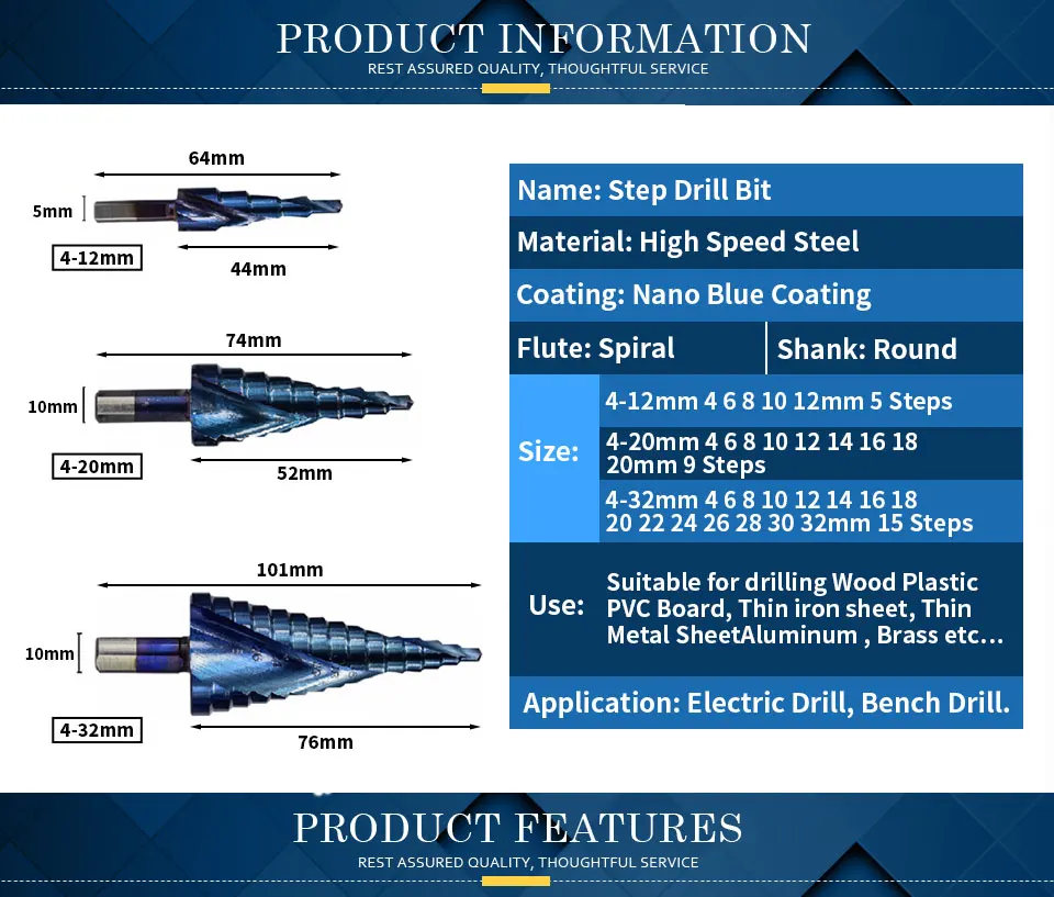 XCAN 1 шт. 3-12/4-12/4-20/4-32 ступенчатое сверло из быстрорежущей стали с голубым покрытием для сверления дерева/металла