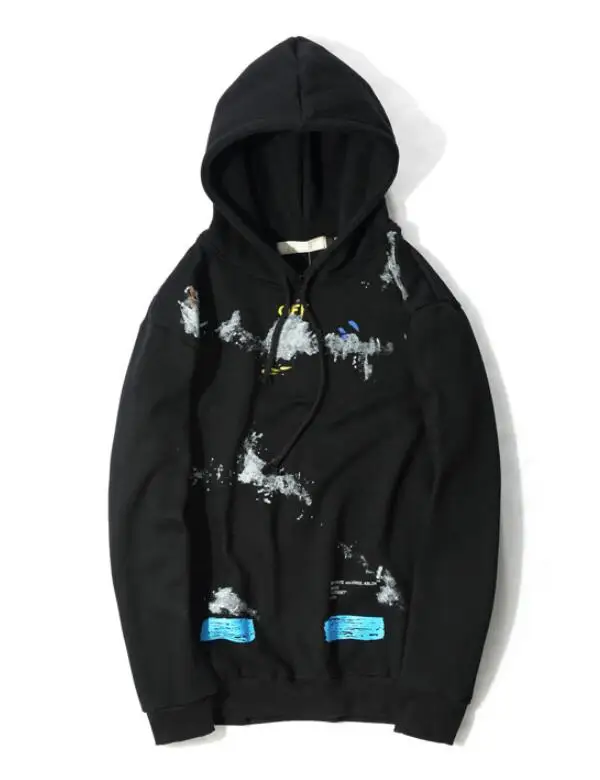 Граффити брызги чернил стрела 19ss Off-White OW Мужчины Женщины Осень Зима Мода хлопок свободная толстовка с капюшоном куртка