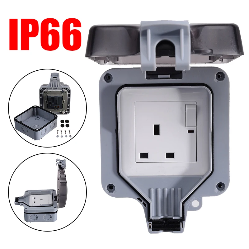 Водостойкая 13A наружная коммутационная Одиночная розетка влагостойкая IP66 внешняя вилка Великобритании улучшение дома электрические