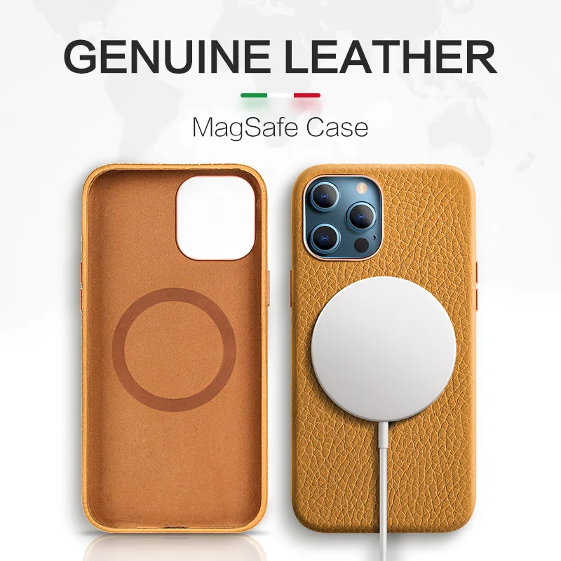 SanCore Genuine Leather Magnectic Phone Case For iPhone12/12Pro/12ProMax Case Wireless For Magsafe Charging Back Cover