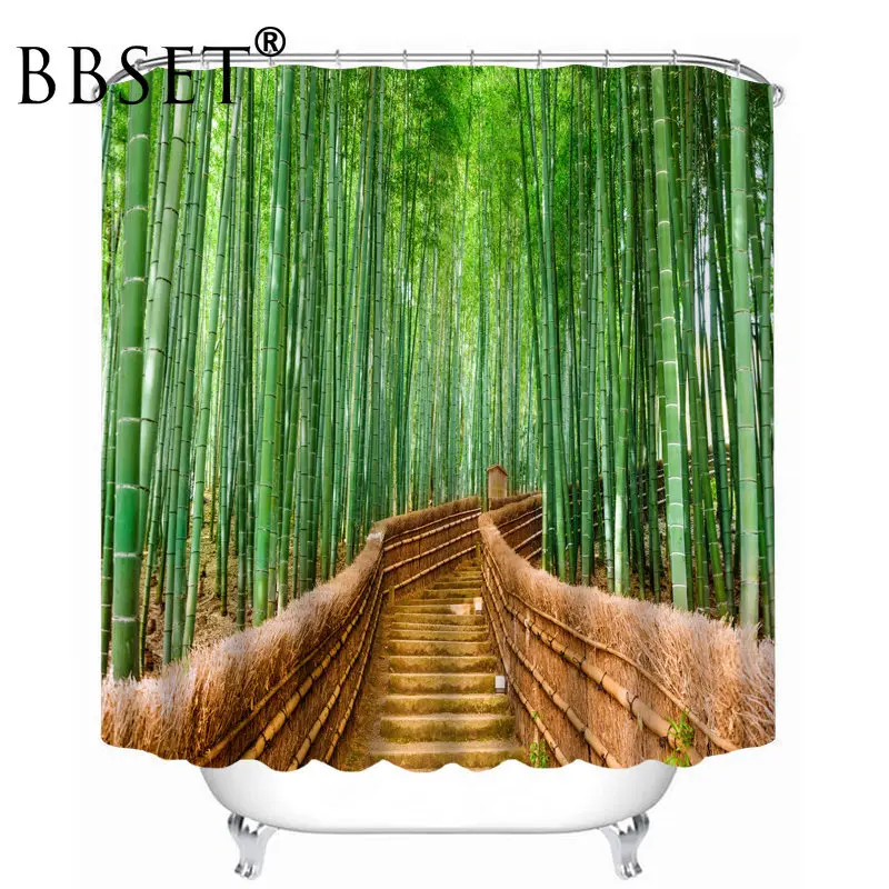 Top Quality Shower Curtain Retro path in the green bamboo forest