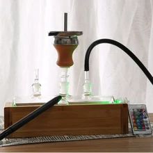 Кальян HY MP5 стеклянный бак chicha с деревянной бамбуковой коробкой основание глиняная чаша ГОЛОВА металлическая труба кальян светодиодный светильник дистанционное управление