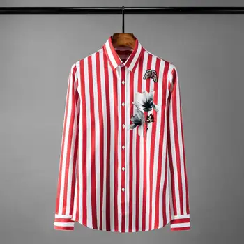 

New Tencel Mens Shirts Luxury Striped Daffodils Printed Long Sleeve Mens Dress Shirts Plus Size 4xl Slim Fit Party Man Shirts