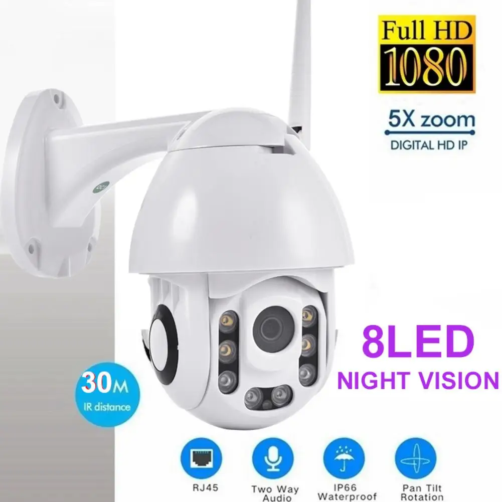 

Hot IP Camera Onvif 2MP 8LED HD 1080P Wireless Dome CCTV IR WiFi Night Vision PTZ Outdoor Security Surveillance NetCam Exterior