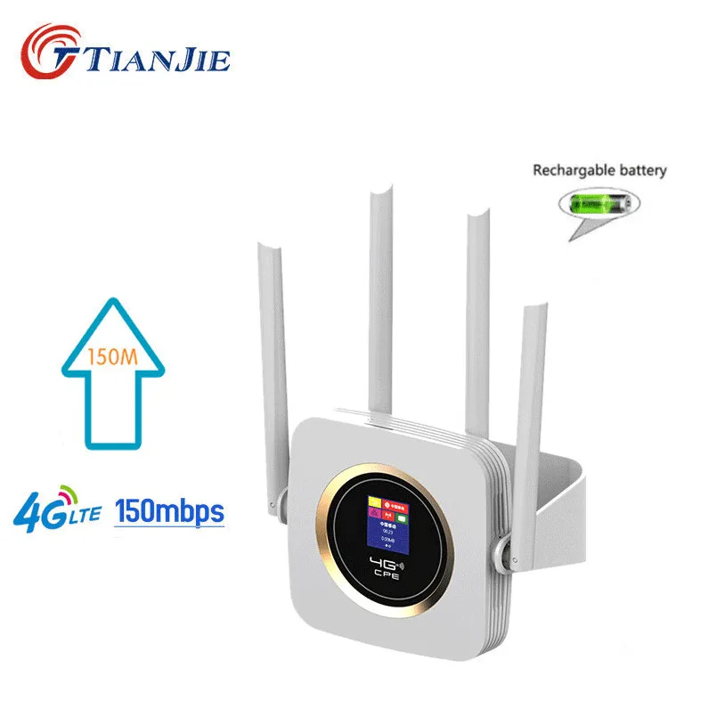 

TIANJIE 4G/LTE CPE Wifi router with battery Wireless router with 4 External Antenna LCD Display Wifi with Sim card slot/LAN port