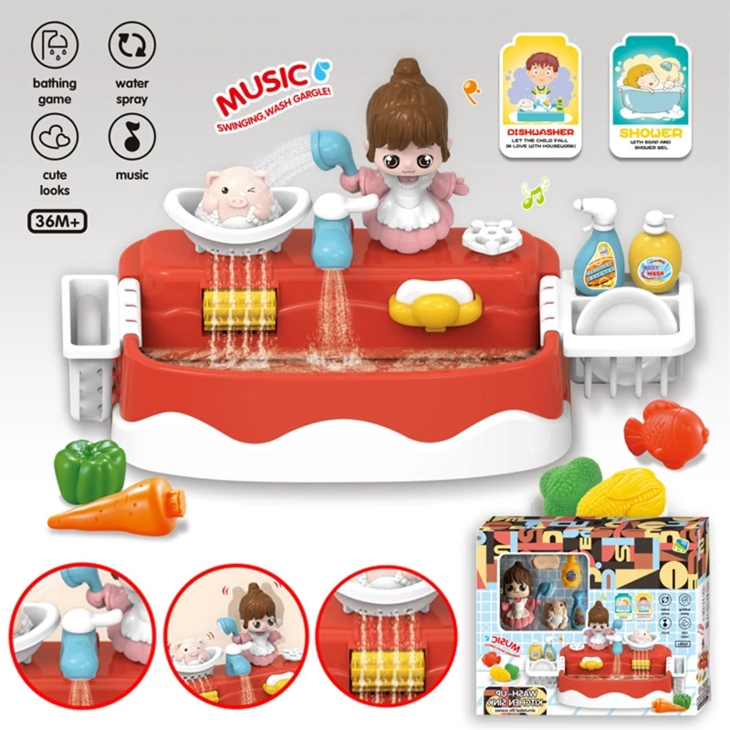 Musical Toy Kitchen Sink Simulation Dishwasher Toy with Soup