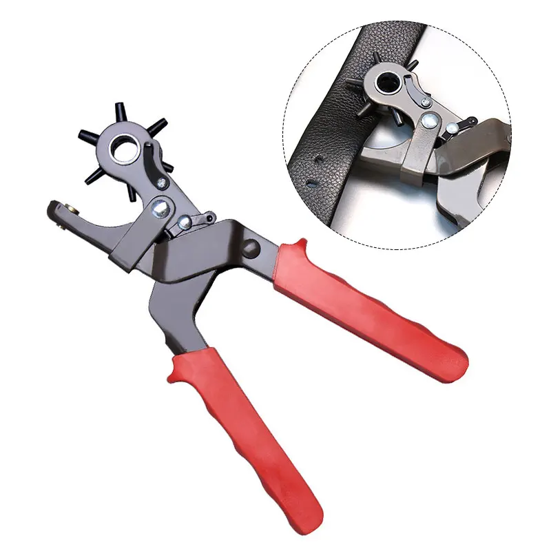 

Revolving Belt Punching Pliers High Carbon Steel Hole Punch Fabric Watch Strap Economic Protection Handle Durable Red Home