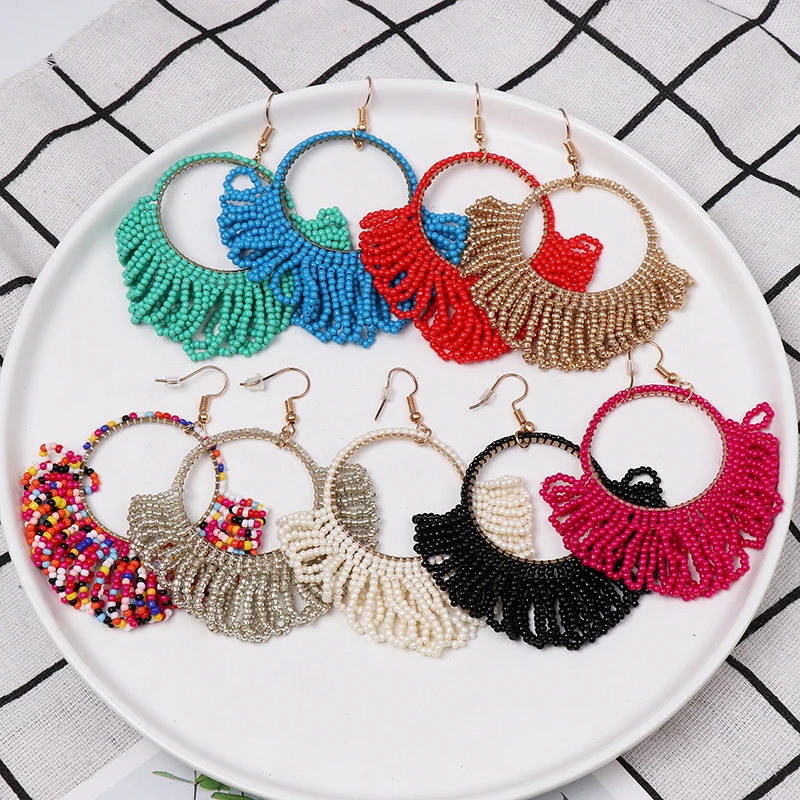 

JUJIA Boho Colorful Beaded Drop Earrings for Women Girls Wedding Jewelry Fashion Designs Statement Tassel Earrings