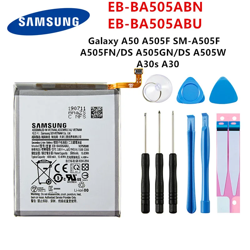 

SAMSUNG Orginal EB-BA505ABN EB-BA505ABU 4000mAh battery For SAMSUNG Galaxy A50 A505F SM-A505F A505FN/DS/GN A505W A30s A30+Tools