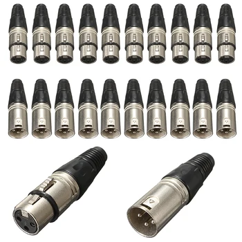 

20PCS 3 Pin XLR Audio Cable Connector Male/Female MIC Jack Plug and for Microphone Cable Electrical Adapter Audio Cable Black